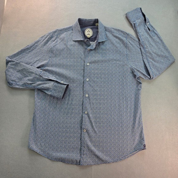 Ganesh Other - Ganesh Mens XL Blue White Micro Geometric Print Long Sleeve Button Down Shirt